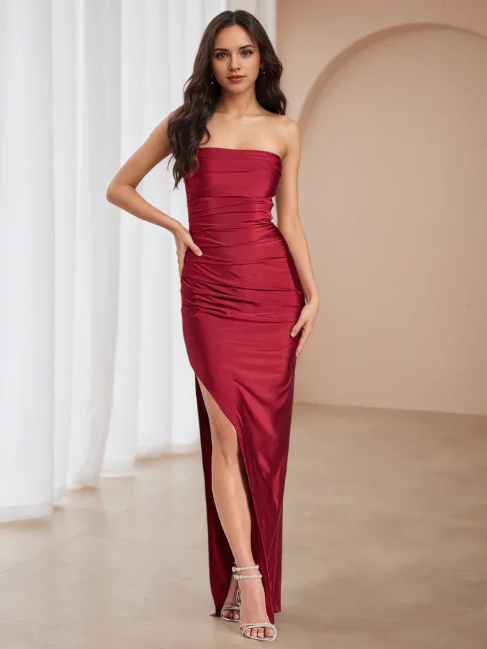 Elegant One Shoulder Prom Dress with Sheer Sleeve and Ruched Detailing A Fusion of Elegance and Modern Edge