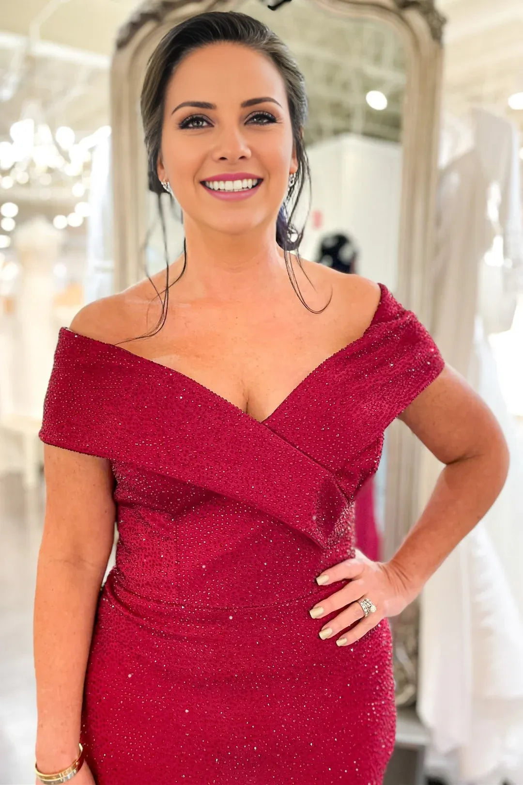 Black Portrait Beaded Mermaid Long Mother of the Bride Dress