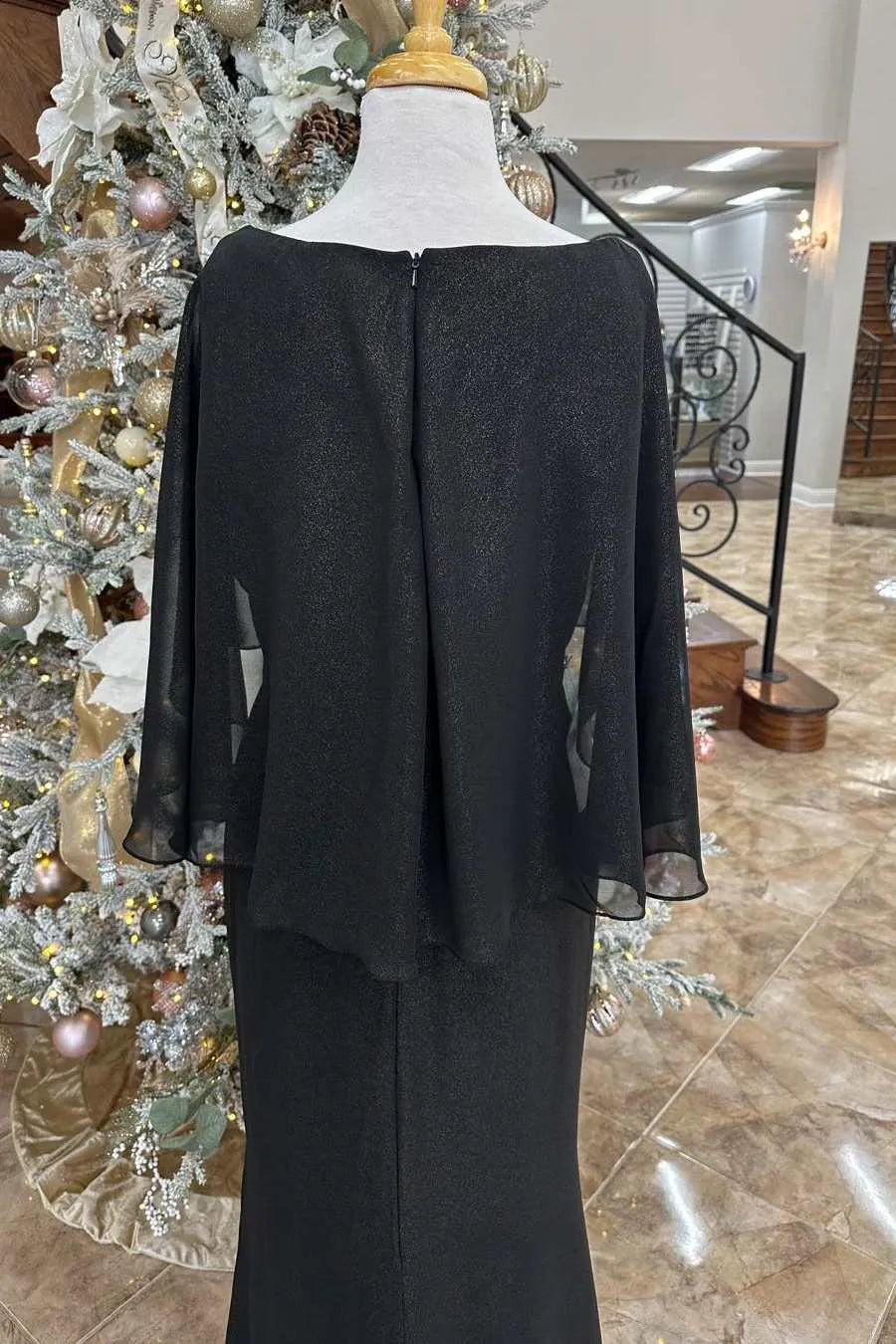 Black Rhinestones Cape Sleeves Mother of the Bride Dresses