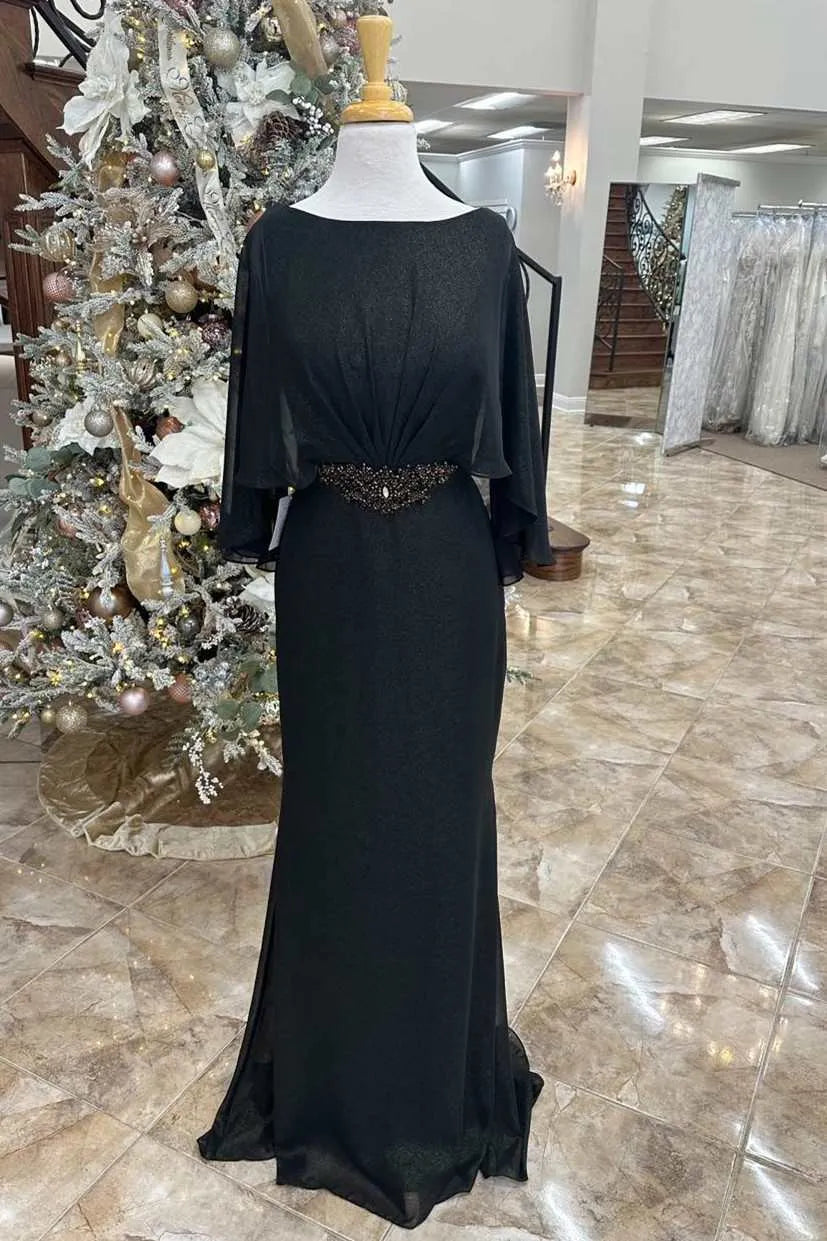 Black Rhinestones Cape Sleeves Mother of the Bride Dresses
