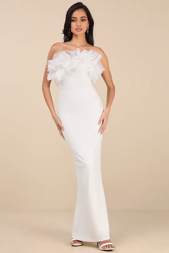 Black Ruffled Strapless Mermaid Evening Dresses