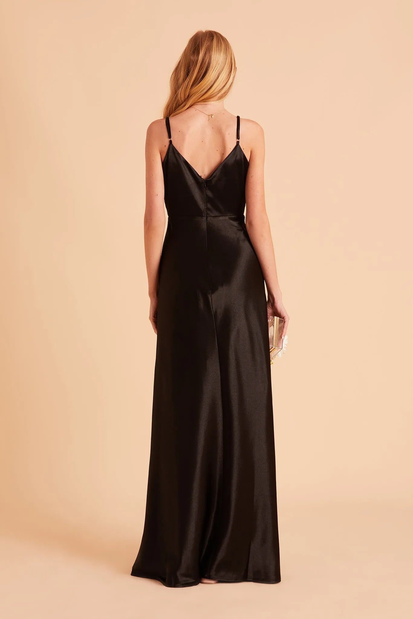 Black Satin Deep V - Neck Prom Dress with Side Slit Goth Inspired Glamour Gown for Enigmatic Formal Evenings