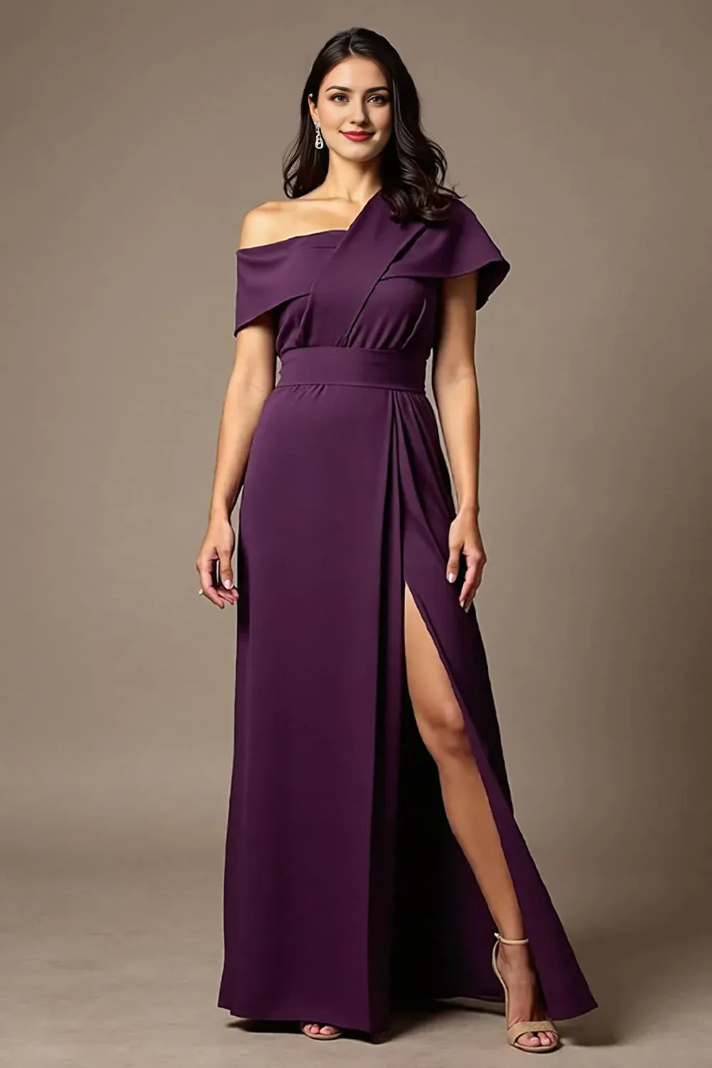 Black Satin Sheath Mother of the Bride Dress with Slit