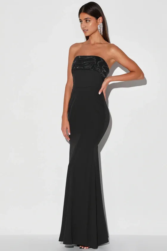 Black Strapless Mermaid Evening Dresses
