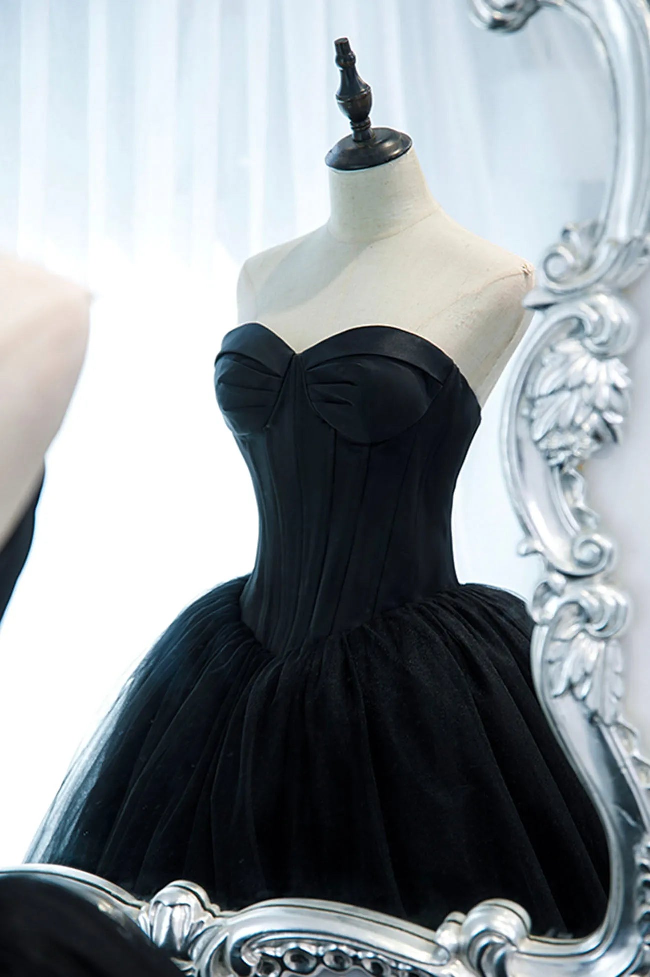 Black Strapless Tulle Long A-Line Prom Dress Black Formal Evening Gown