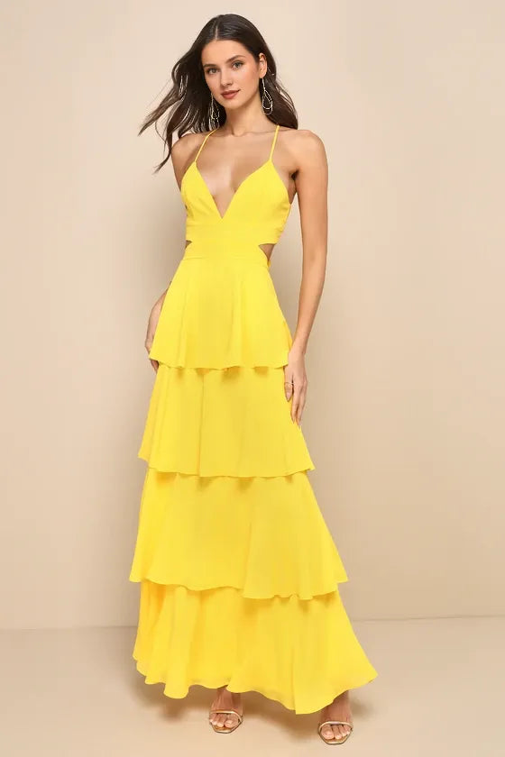 Black Tie-Back Tiered Maxi Dress