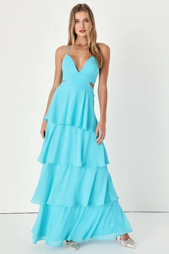 Black Tie-Back Tiered Maxi Dress