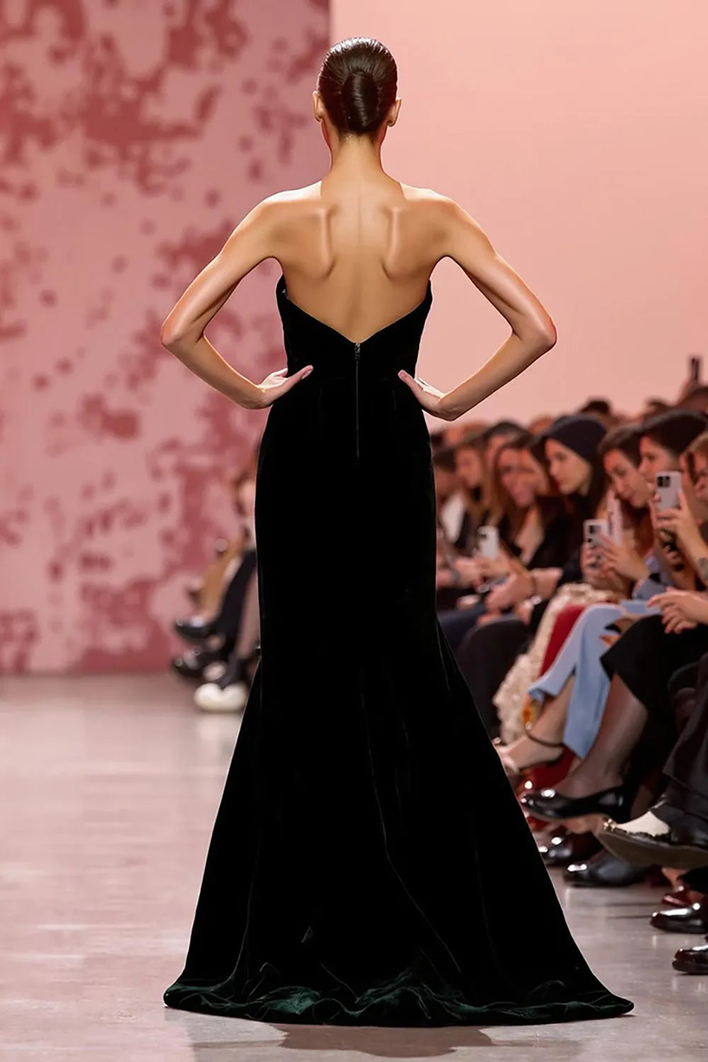 Black Velvet Mermaid Strapless Long Holiday Party Dress