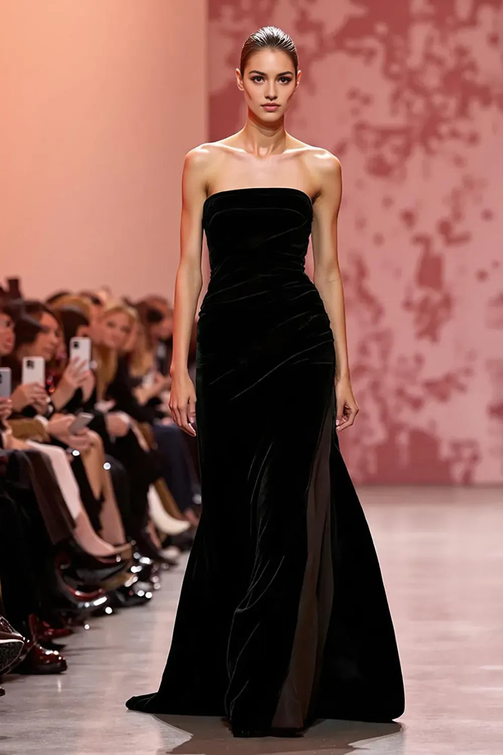 Black Velvet Mermaid Strapless Long Holiday Party Dress