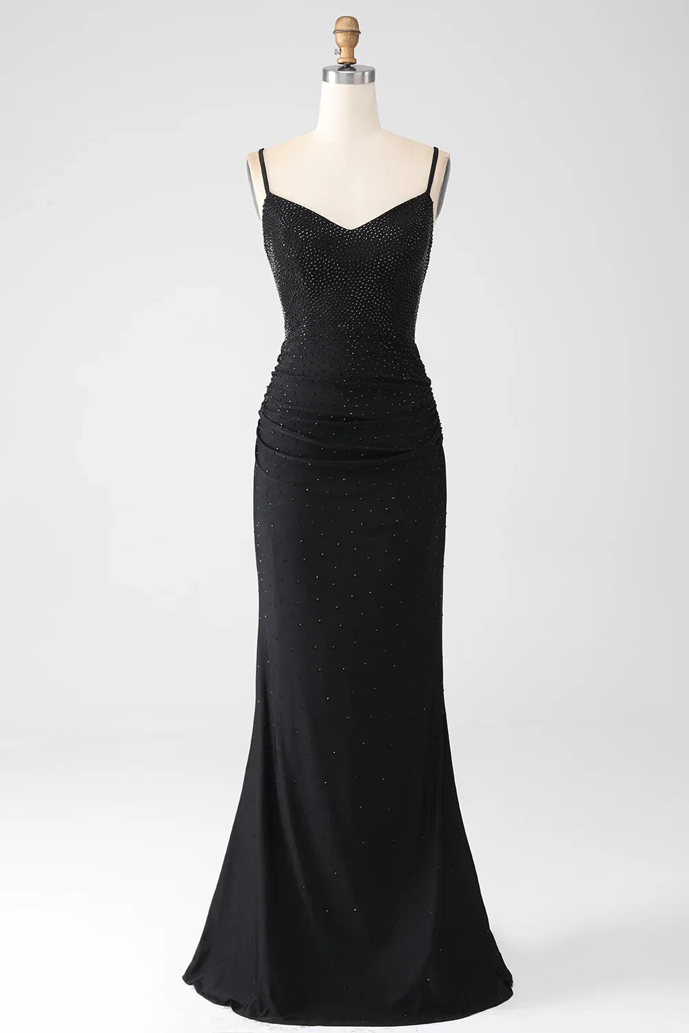DingJiDress Mermaid Black Beaded Prom Dress with Ruffles