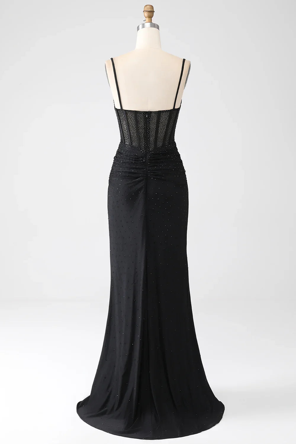 DingJiDress Mermaid Black Beaded Prom Dress with Ruffles