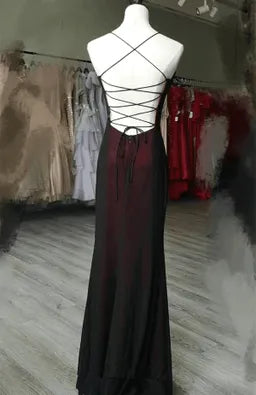 Black and Red Square Neckline Party Dress Black and Red Long Evening Dress