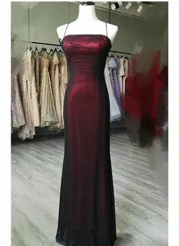Black and Red Square Neckline Party Dress Black and Red Long Evening Dress