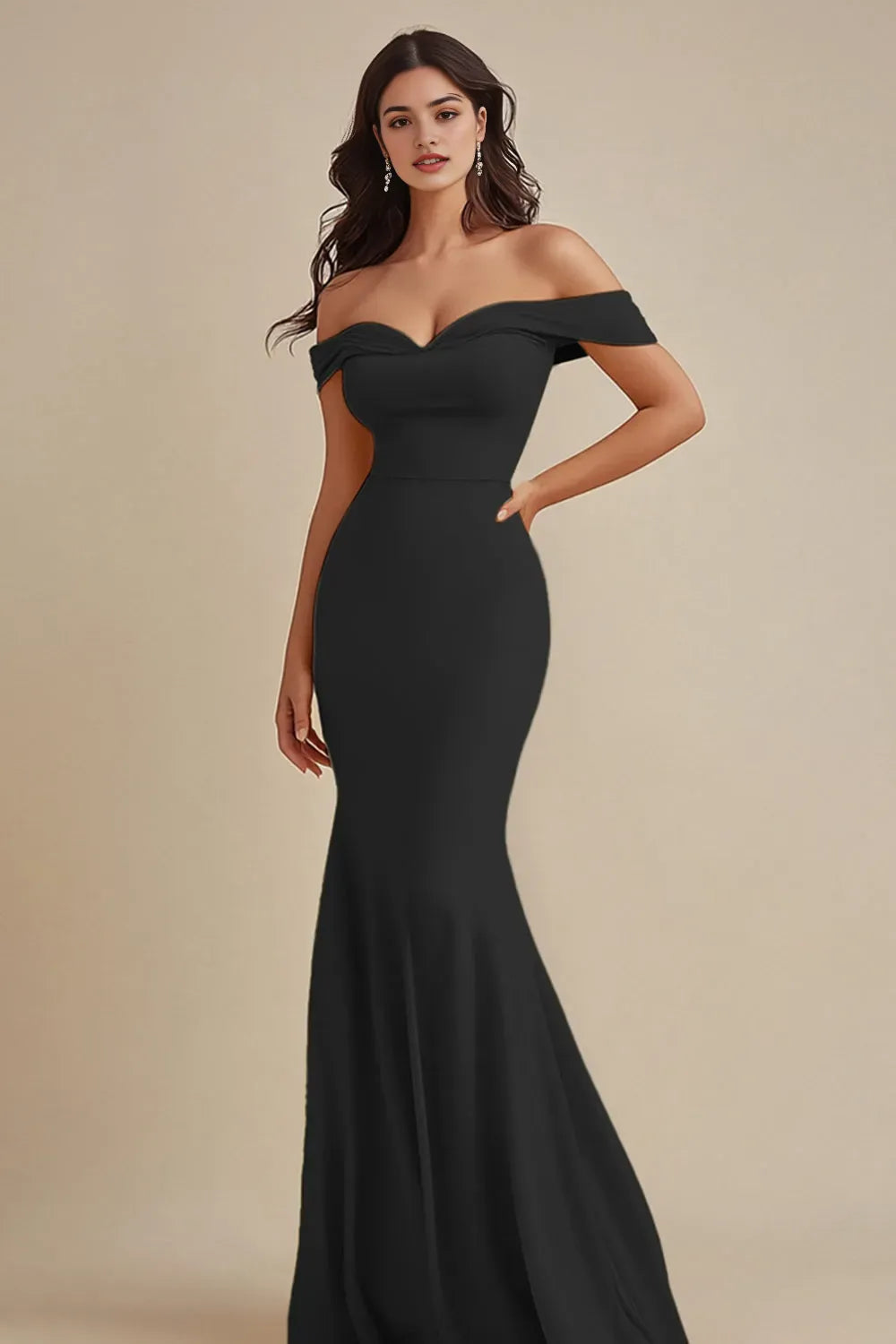 Black one shoulder long chiffon applique ball dress