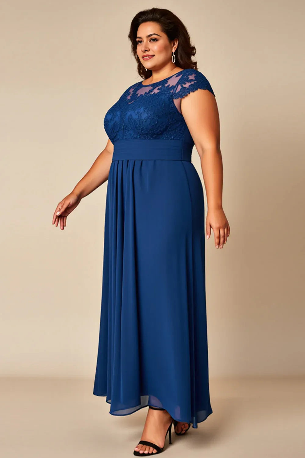 Blue A Line Illusion Chiffon Long Mother of the Bride Dress