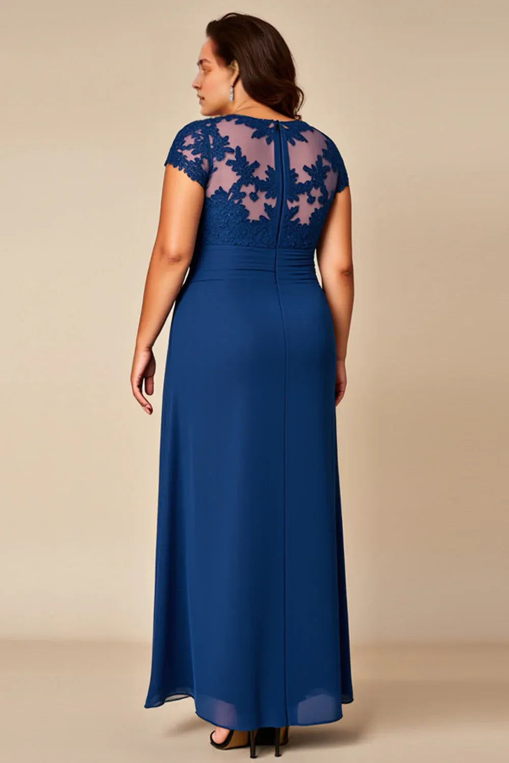 Blue A Line Illusion Chiffon Long Mother of the Bride Dress