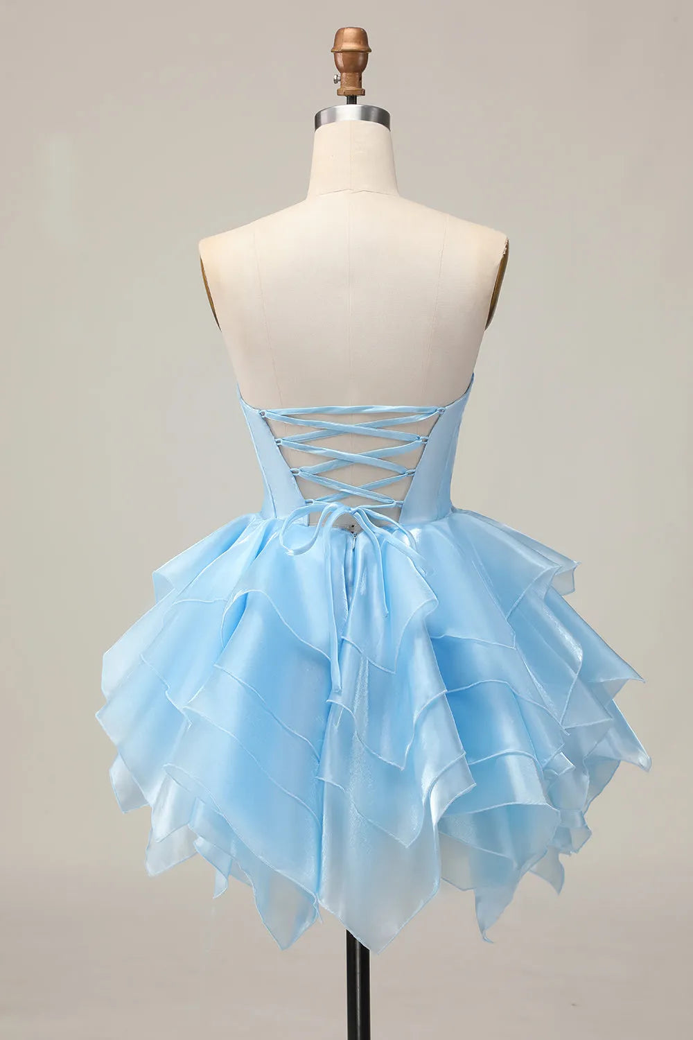 Blue Corset A Line Strapless Short Homecoming Dress with Ruffles