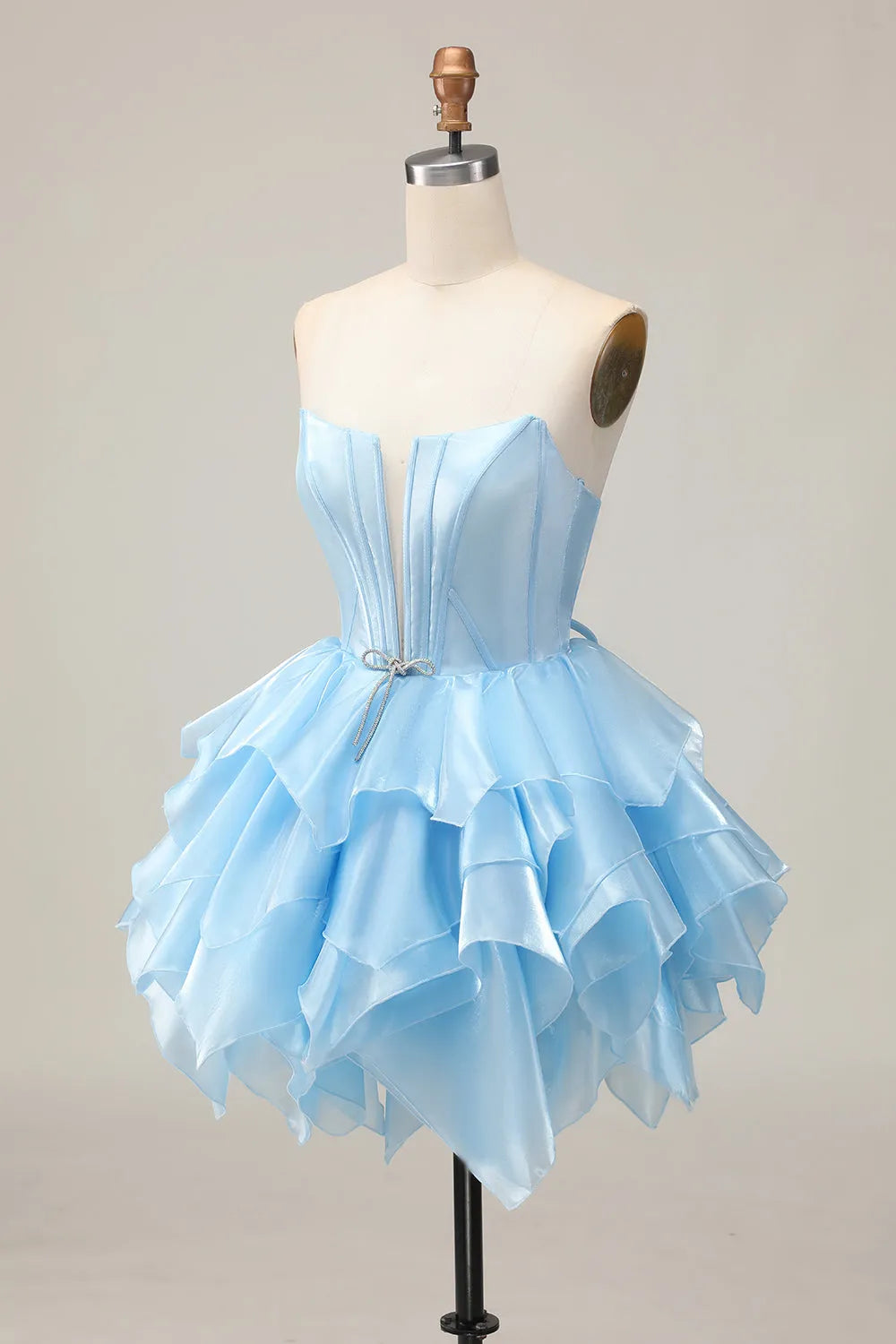 Blue Corset A Line Strapless Short Homecoming Dress with Ruffles