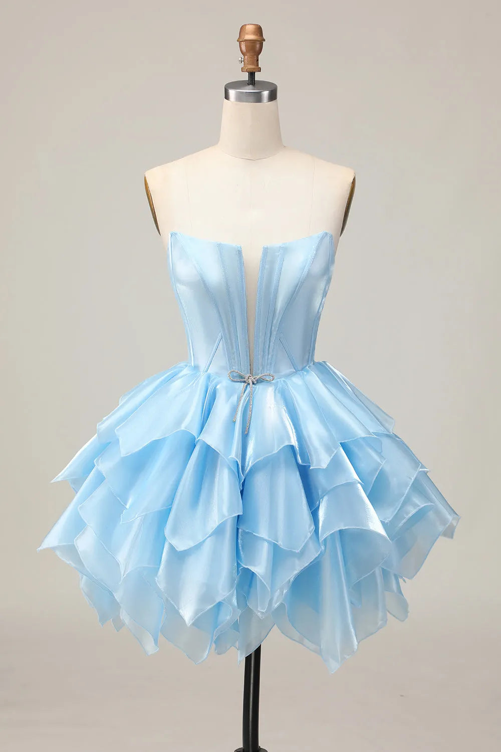 Blue Corset A Line Strapless Short Homecoming Dress with Ruffles