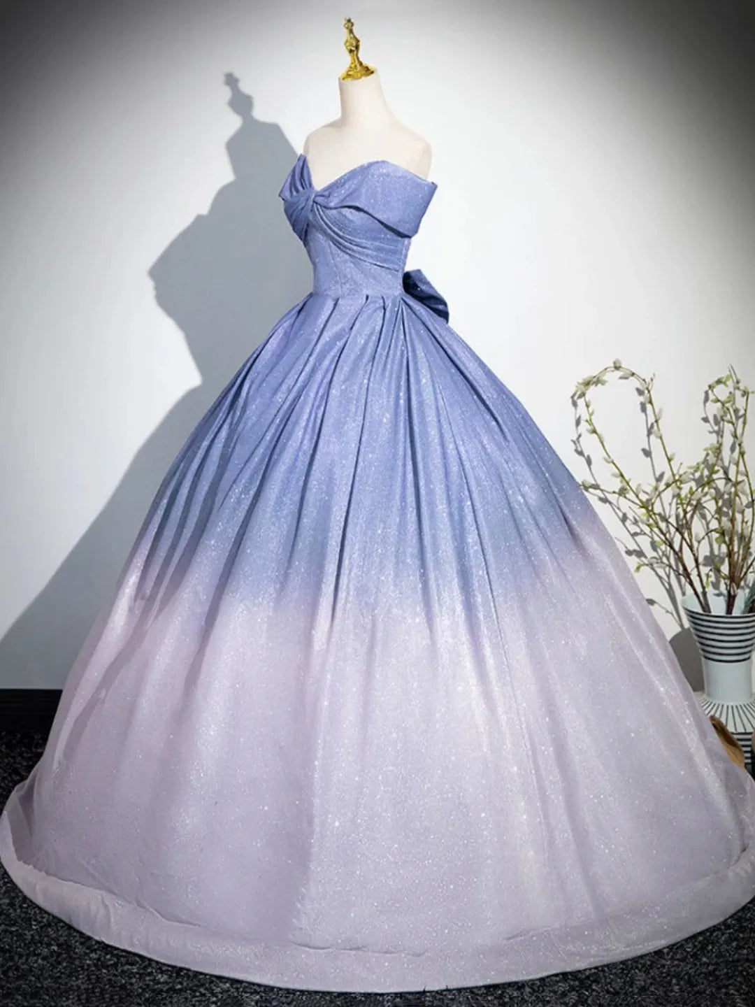 Blue Gradient-Color Glitter Sequins Prom Dresses  A-Line Off-The-Shoulder Blue Princess Formal Dresses