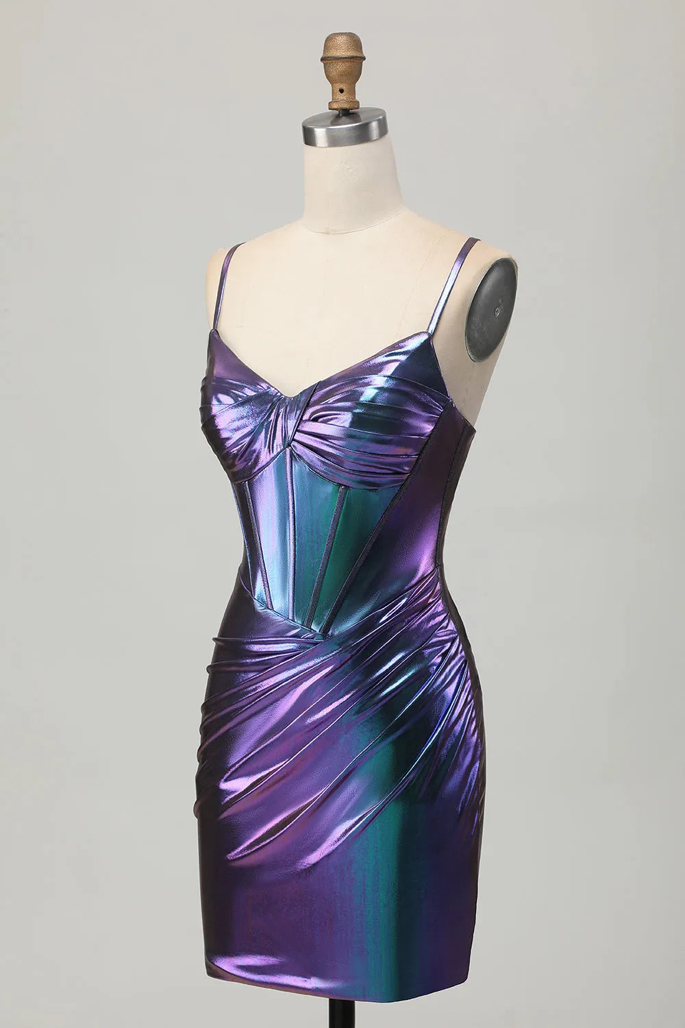 Blue Purple Metallic Corset Tight Glitter Short Homecoming Dress