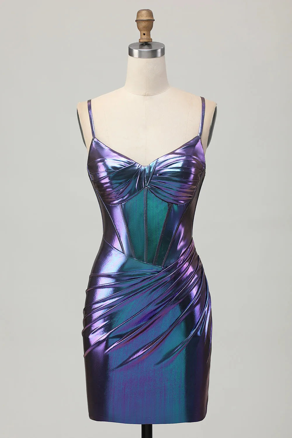 Blue Purple Metallic Corset Tight Glitter Short Homecoming Dress