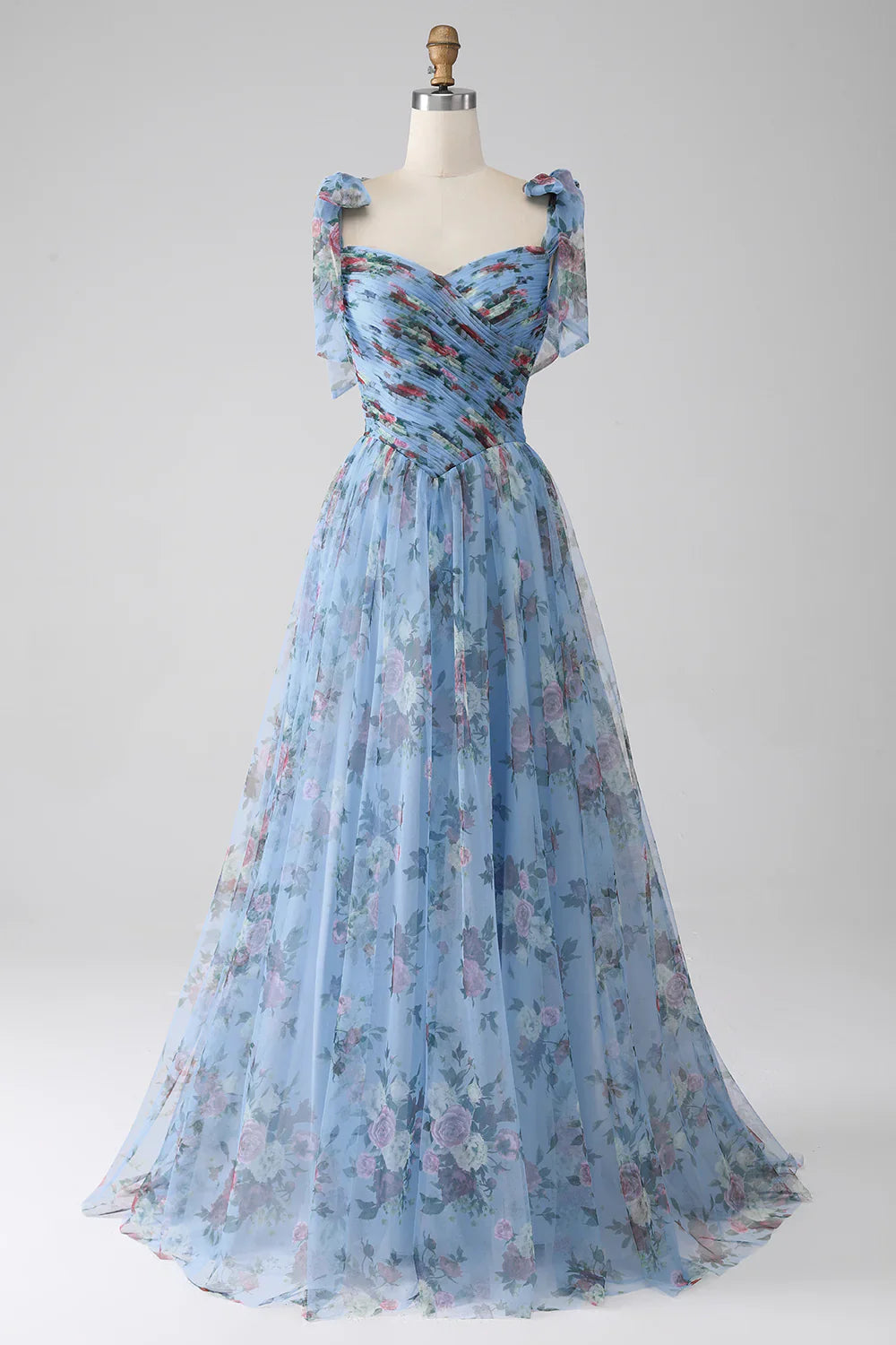 DingJiDress A-Line Lavender Printed Adjustable Straps Long Prom Dress