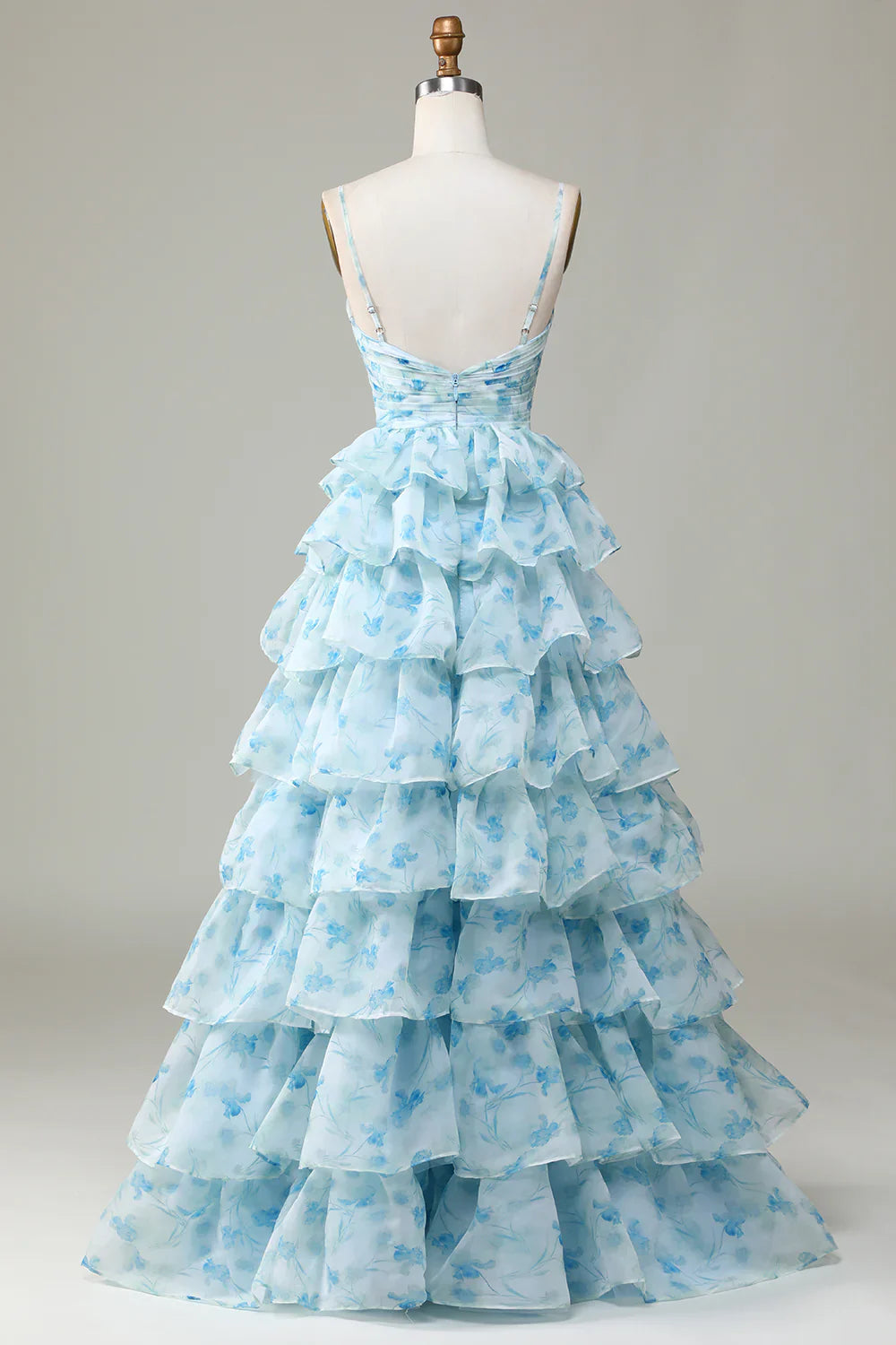 DingJiDress Spaghetti Straps Cut Out Tiered Blue Bridesmaid Dress