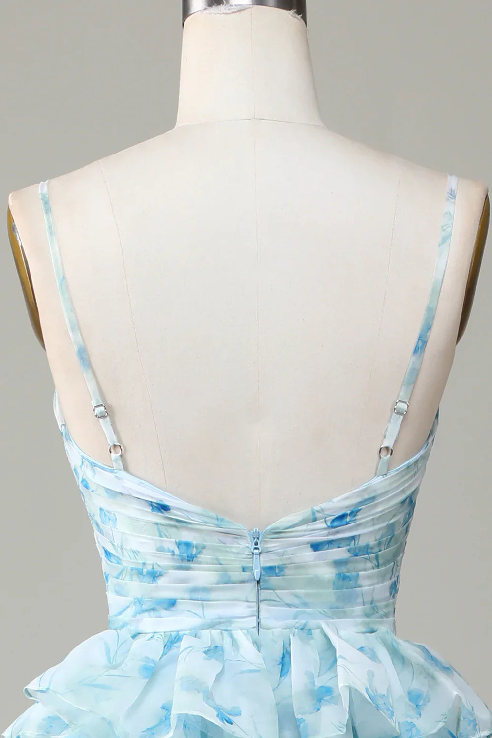 DingJiDress Spaghetti Straps Cut Out Tiered Blue Bridesmaid Dress