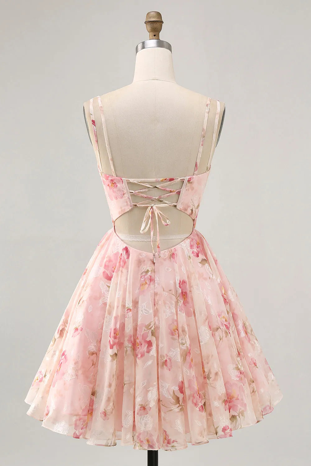 Blush Floral A Line Chiffon Short Corset Homecoming Dress