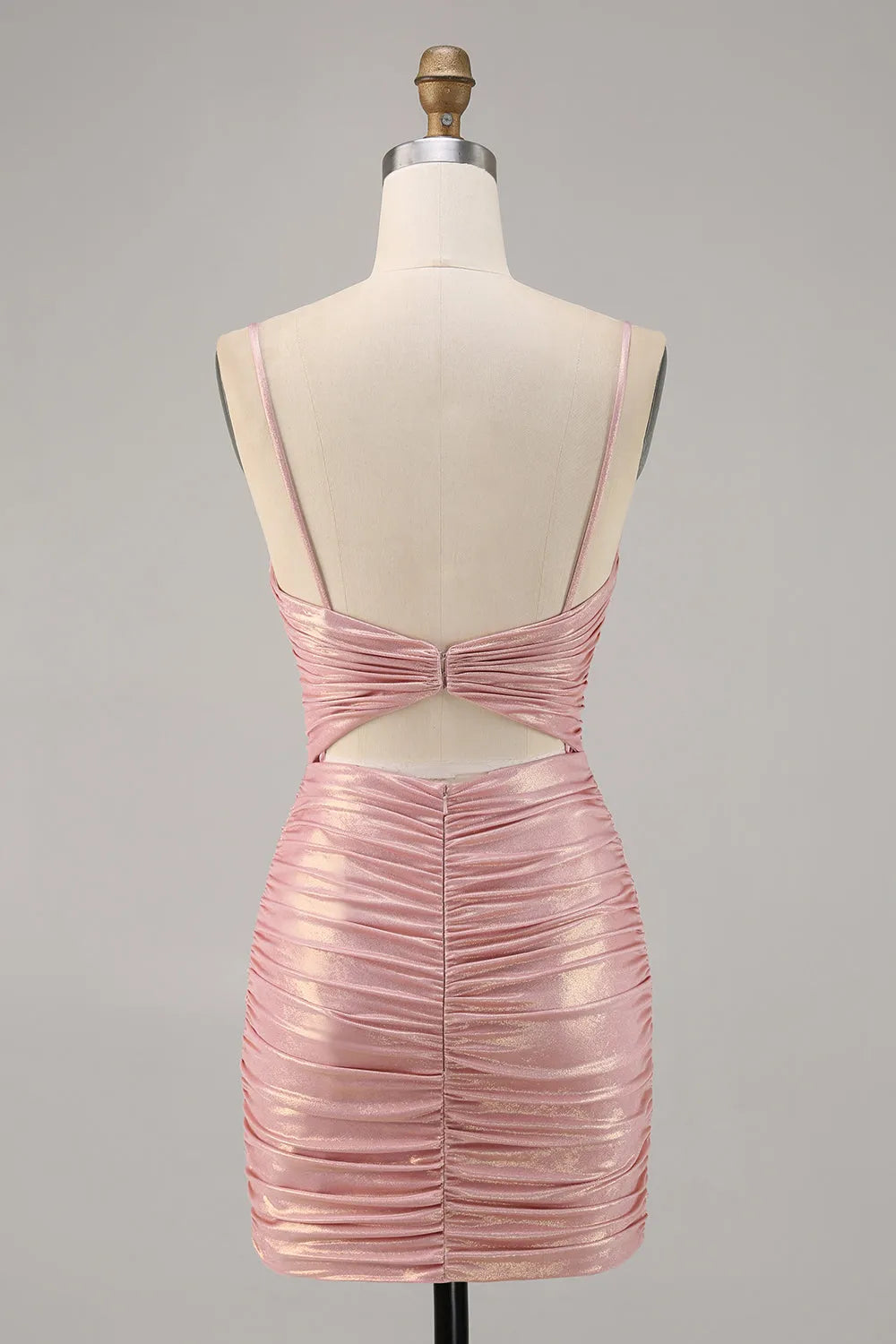 Blush Metallic Spaghetti Straps Cut Out Tight Short Homecoming Dress