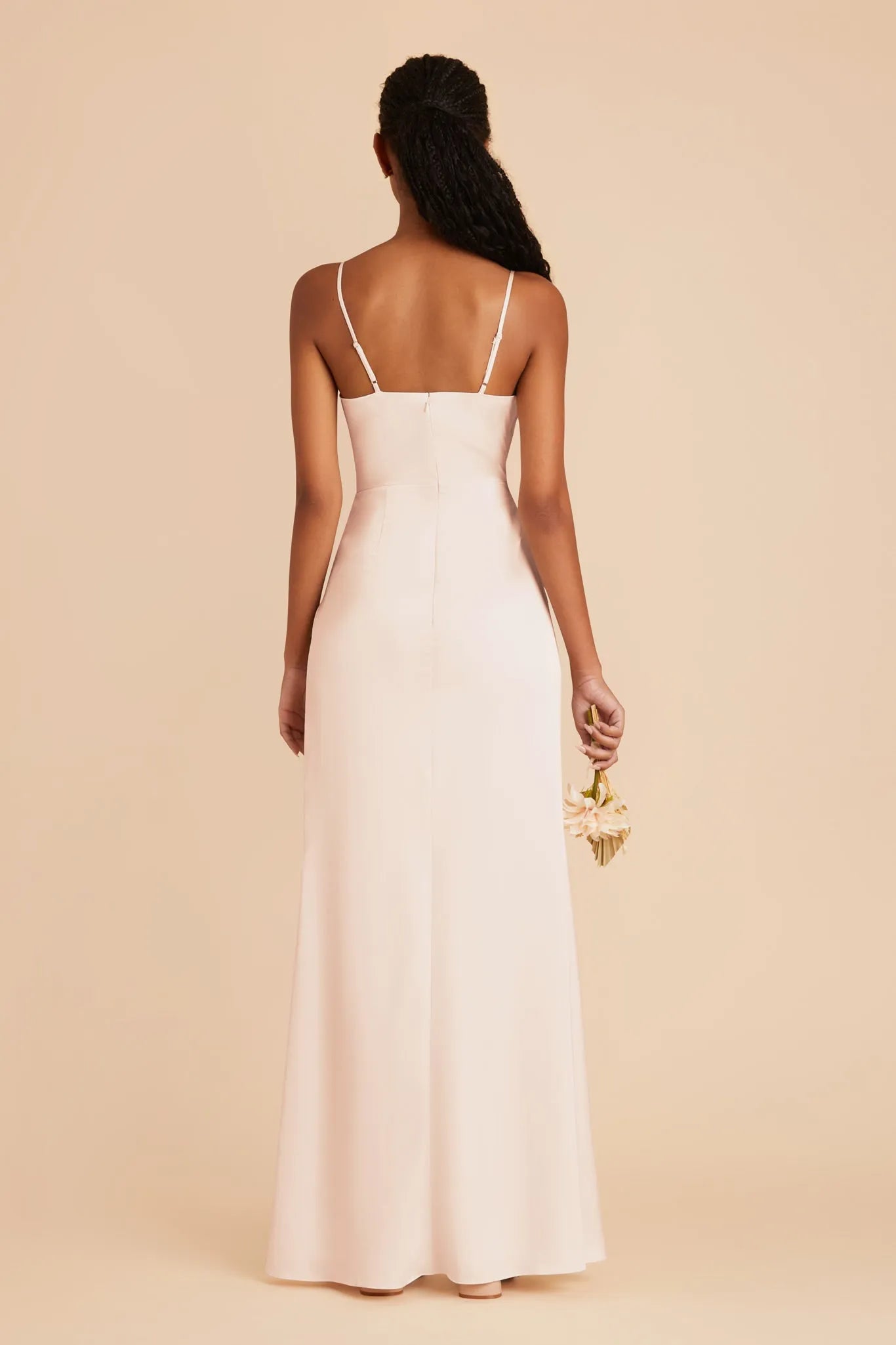 Blush Pink Satin Cowl Neck Prom Dress Spaghetti Strap Gown with Side Slit for Ethereal Elegance