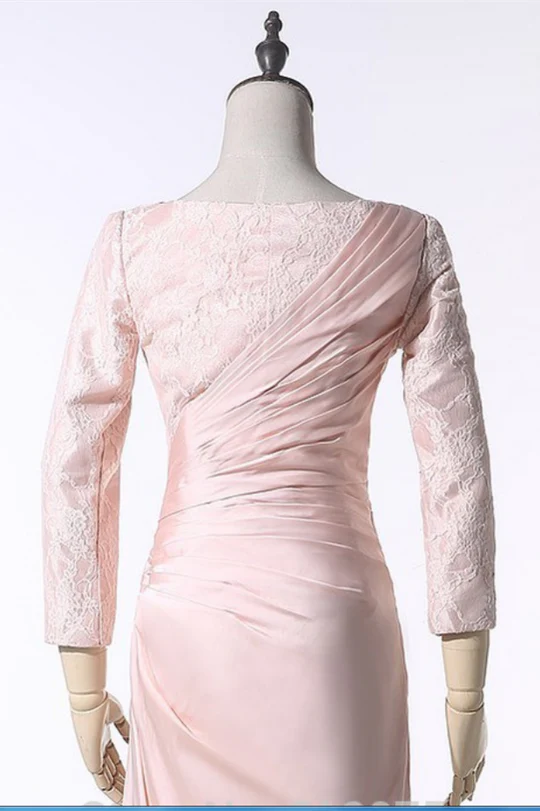 Blush Pink Satin Long Sleeve Ruched Mother of the Bride Dress