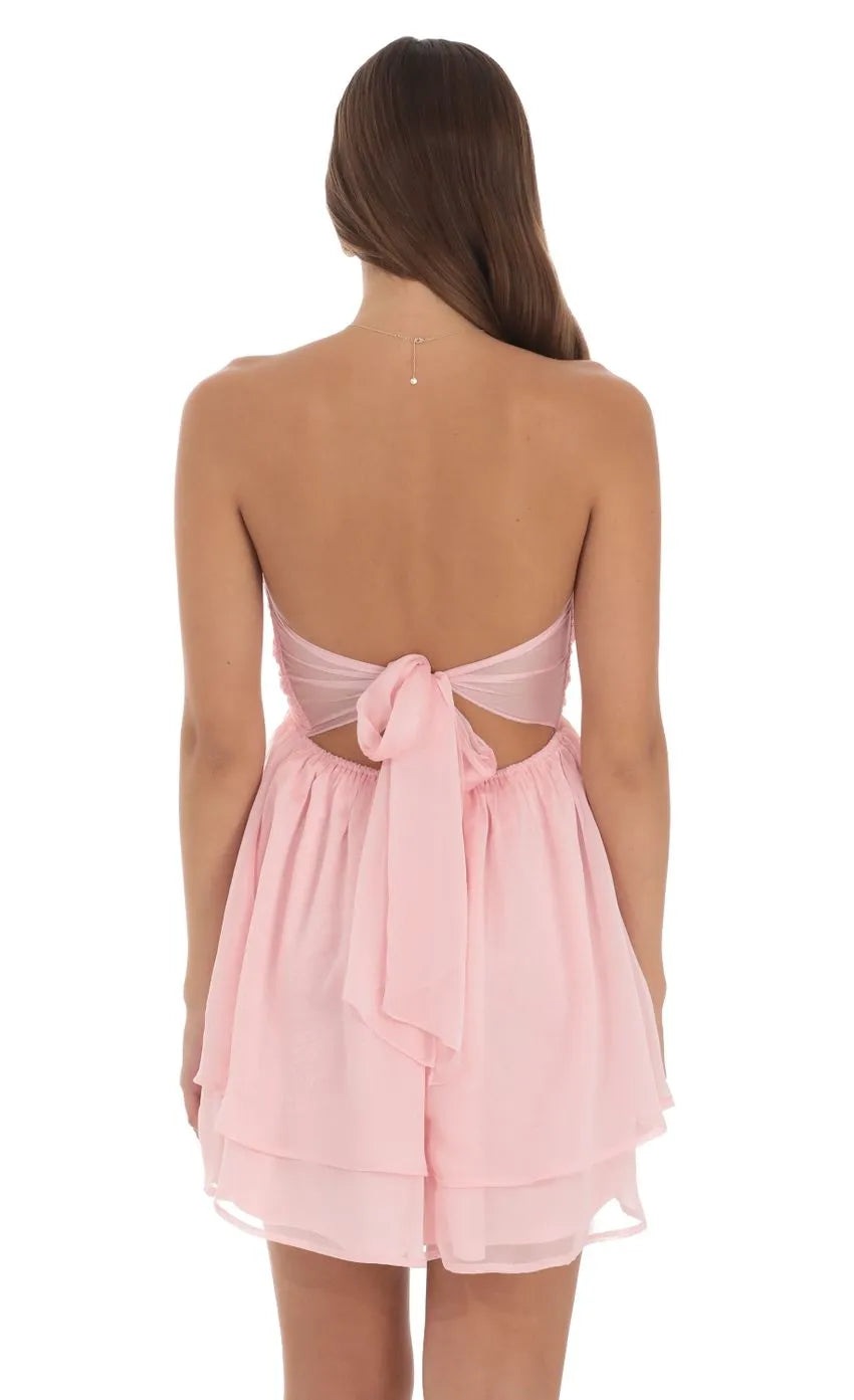 Blush Pink Strapless Chiffon Homecoming Dresses with Cut Out Detail Perfect for Homecoming  School Dances