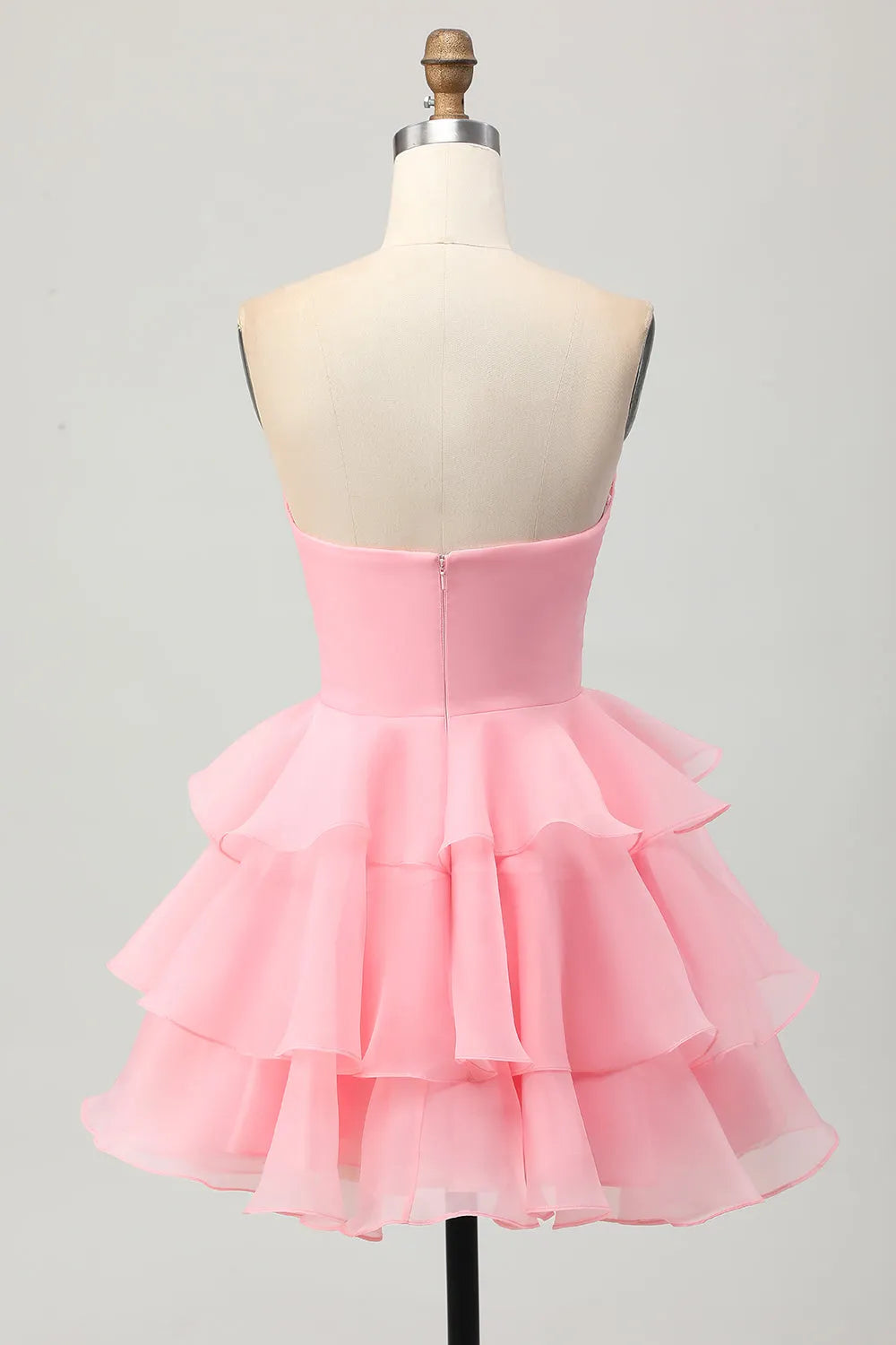 Blush Strapless Floral Ruched Short Homecoming Dress with Ruffles