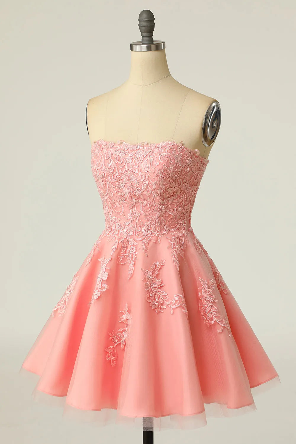Blush Strapless Short Homecoming Dress with Appliques