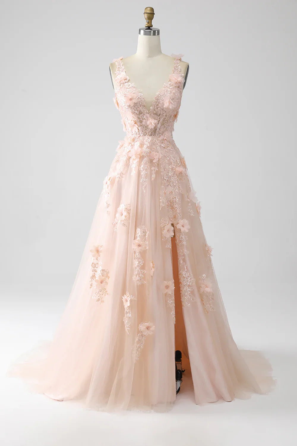 DingJiDress Blush A-Line Spaghetti Straps Long Prom Dress with Appliques