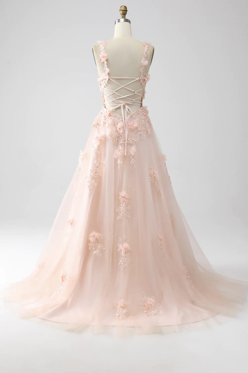 DingJiDress Blush A-Line Spaghetti Straps Long Prom Dress with Appliques