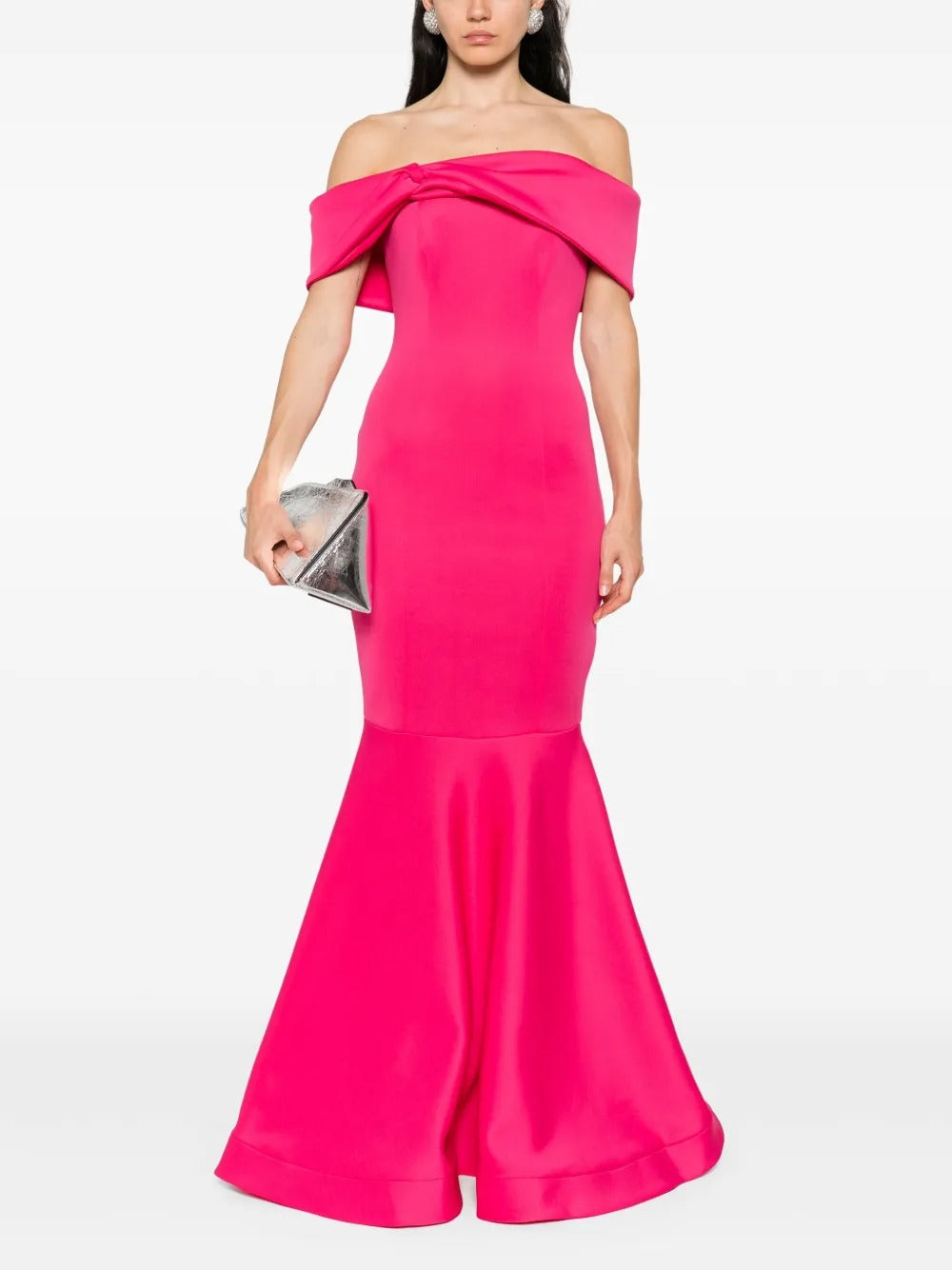 Bold Fuchsia Off-the-Shoulder Twist-Front Mermaid Evening Dress
