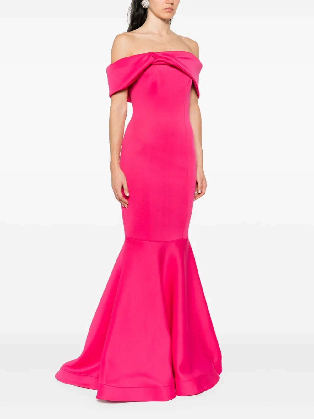 Bold Fuchsia Off-the-Shoulder Twist-Front Mermaid Evening Dress