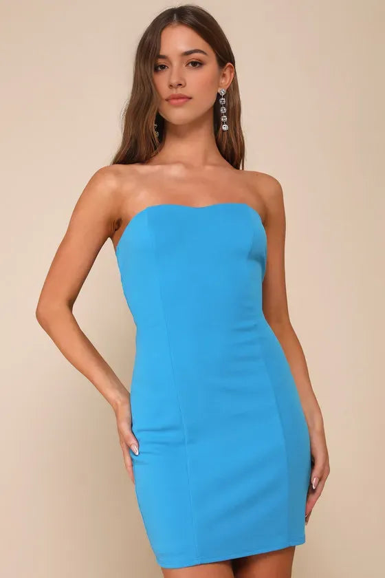 Bright Blue Strapless Homecoming Dresses Sleek Lines Bodycon Fit Shine with Confident Charm at Homecoming