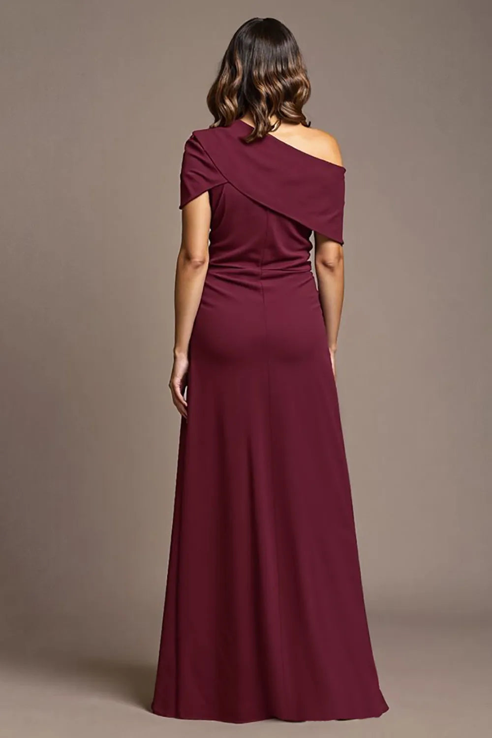 Burgundy A Line Long Mother Of The Bride Dress With Slit