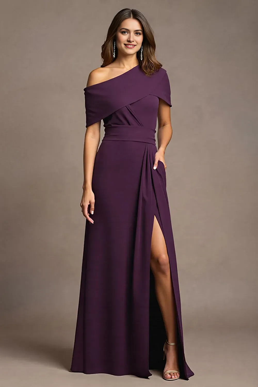Burgundy A Line Long Mother Of The Bride Dress With Slit