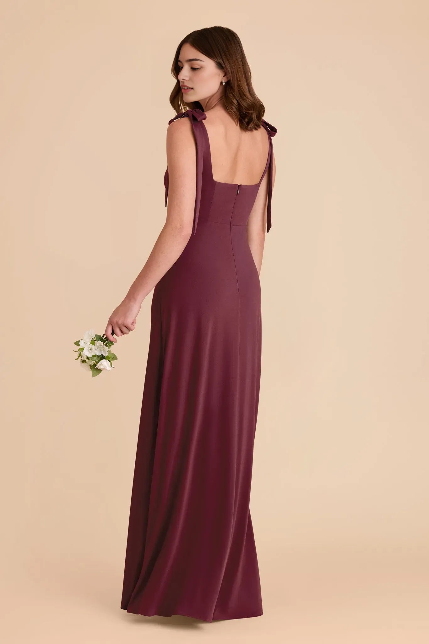 Burgundy Bow  Strap Prom Dress Square Neck High Side Slit for Contemporary City Chic Prom Nights