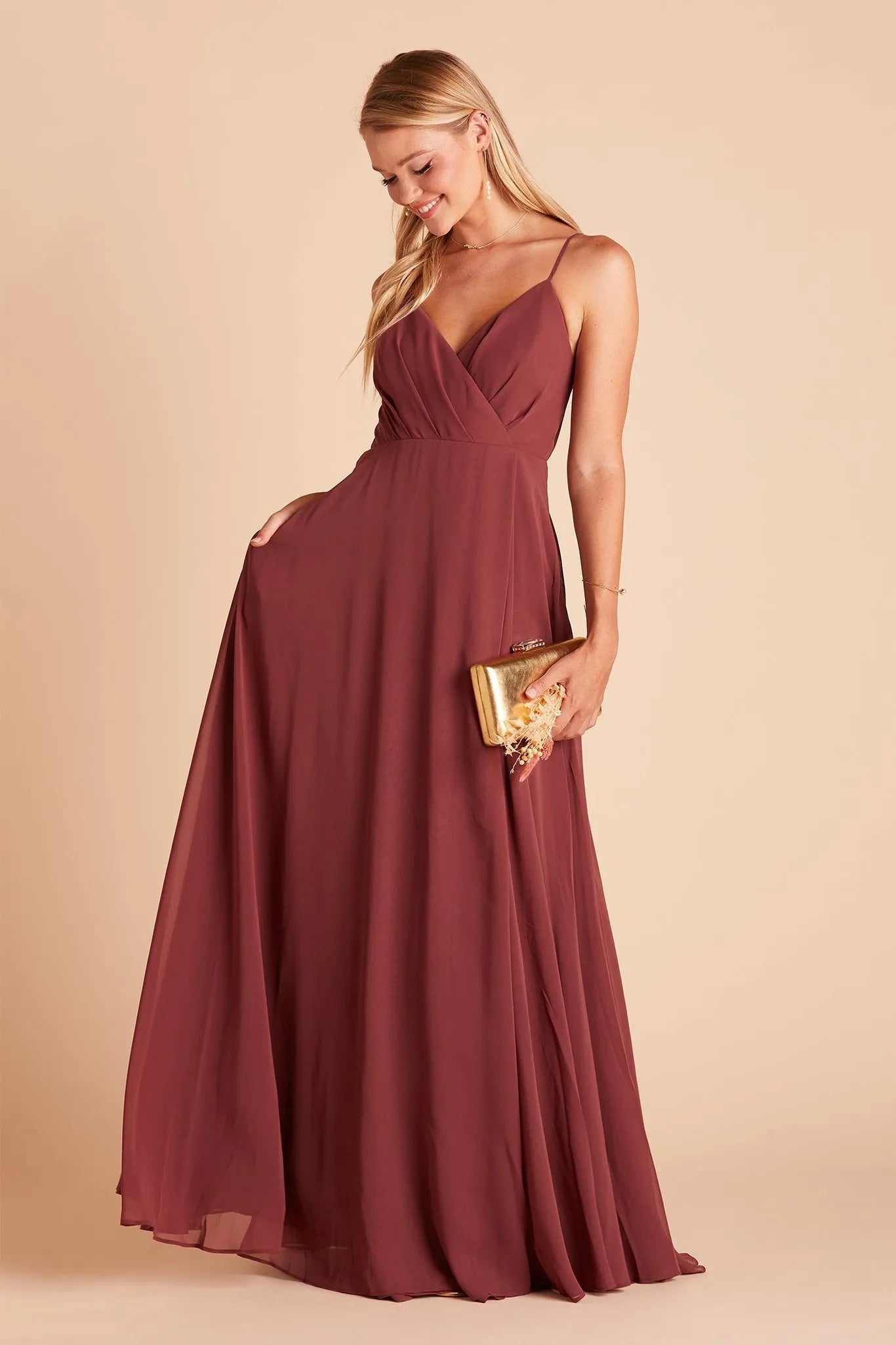 Burgundy Chiffon Deep V Neck Prom Dress Cross  Ruched Bodice Side Slit for Free  Spirited Desert - Gala Formal Nights