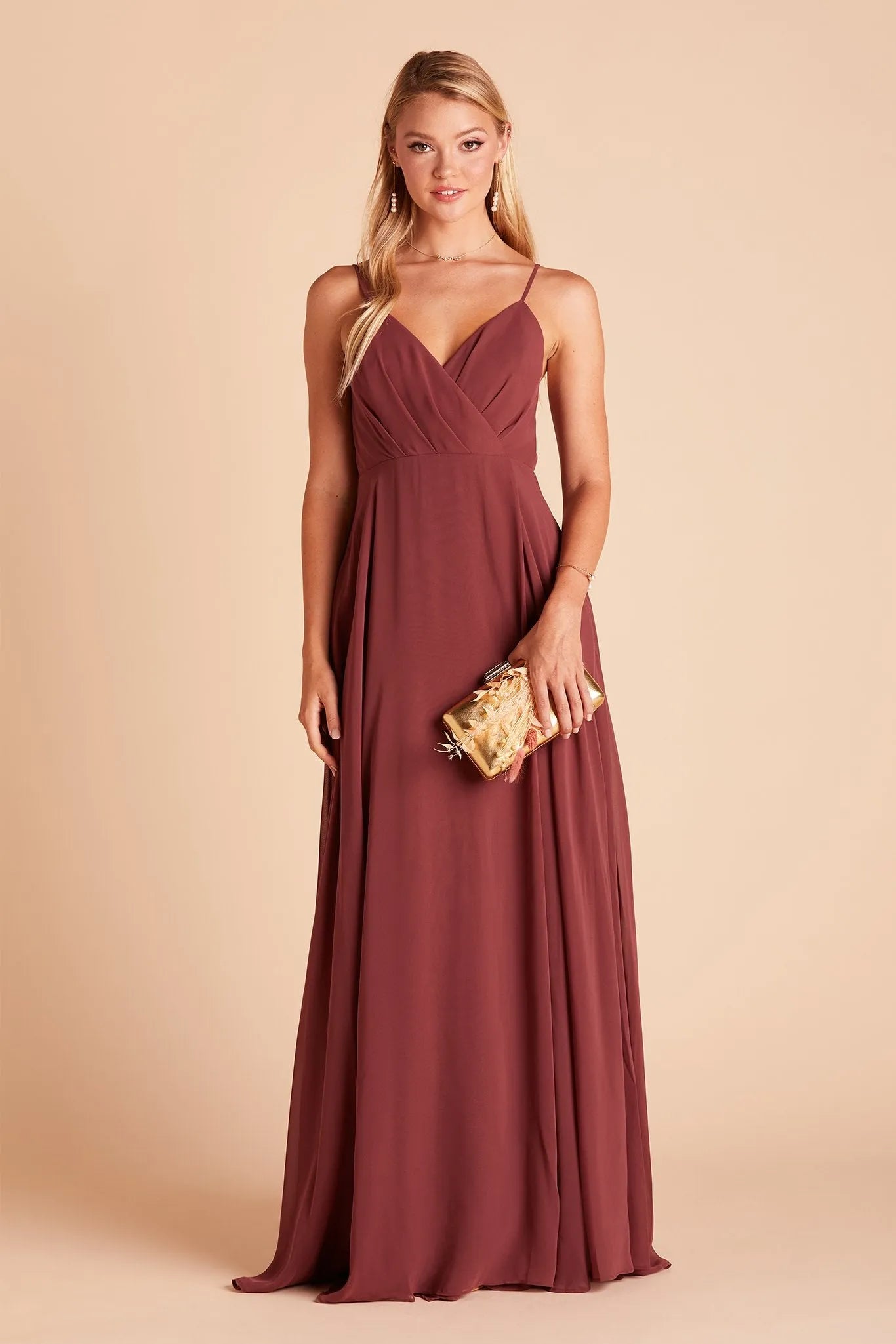 Burgundy Chiffon Deep V Neck Prom Dress Cross  Ruched Bodice Side Slit for Free  Spirited Desert - Gala Formal Nights