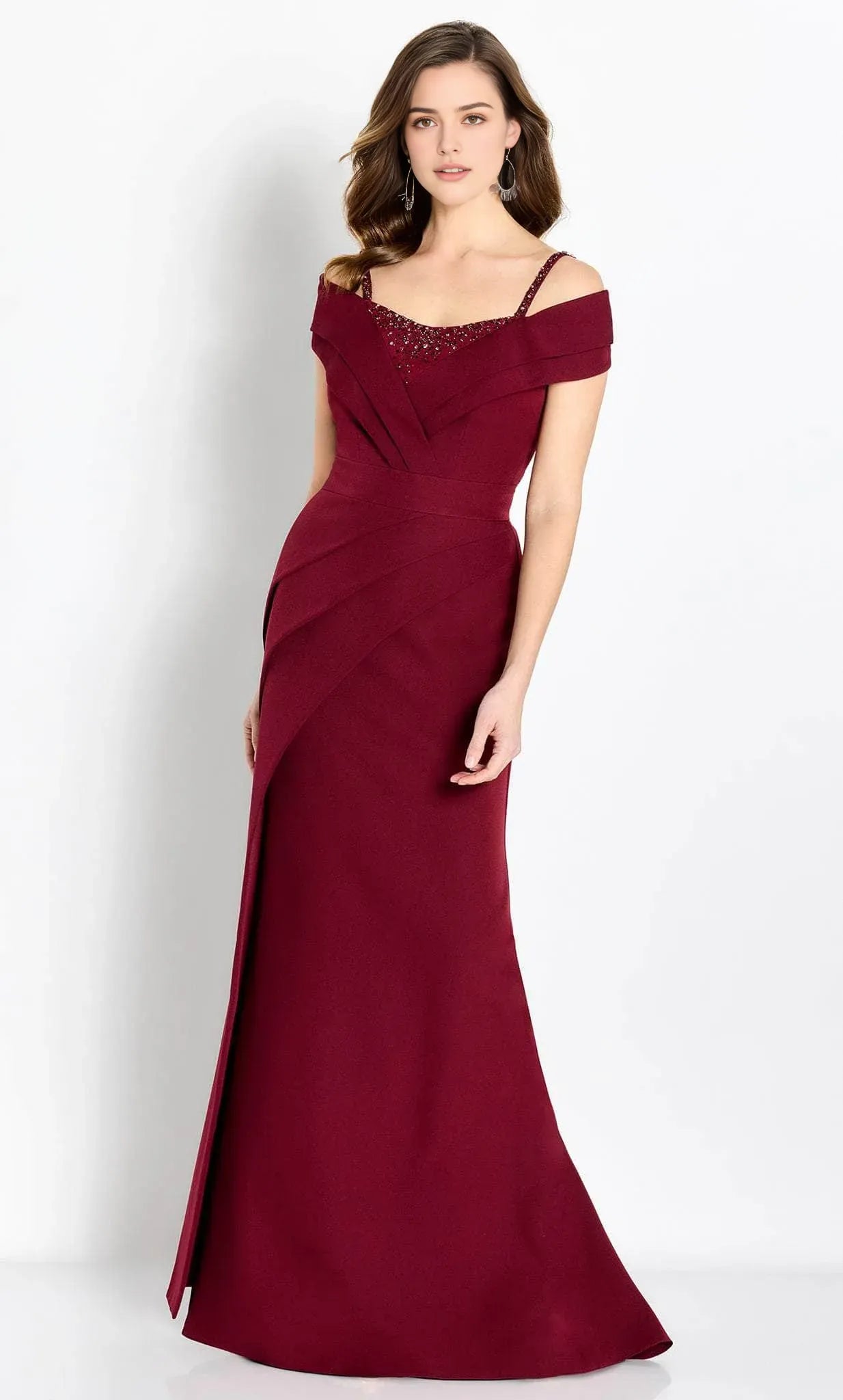 Burgundy Off - Shoulder Evening Dress with Beaded Sweetheart Neckline Asymmetric Draping, and Mermaid Silhouette for Glamorous Occasions
