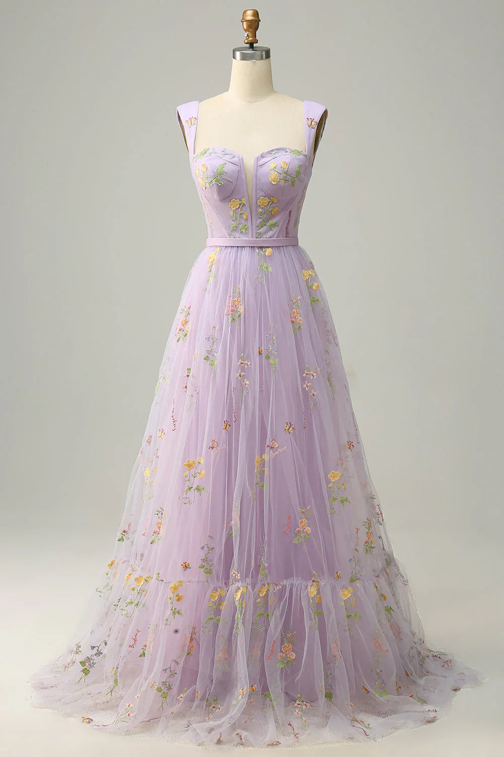 DingJiDress A-Line Wedding Guest Dresses Square Neck Embroidered Prom Dress Champagne