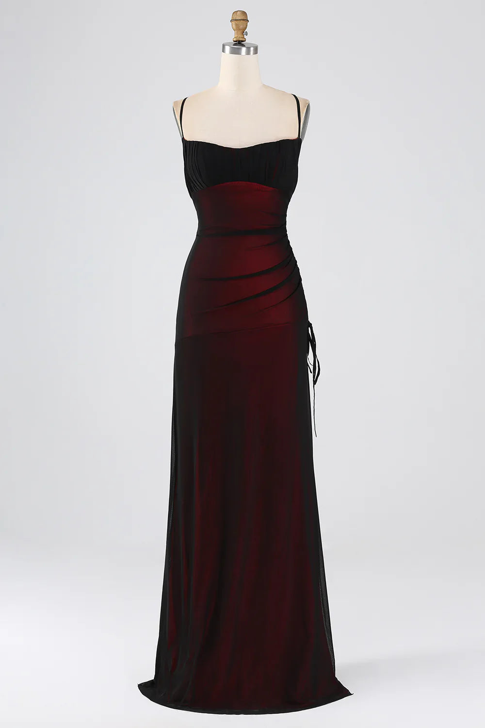 DingJiDress Black Red Wedding Guest Dresses Sheath Spaghetti Straps Floor Length Bridesmaid Dress