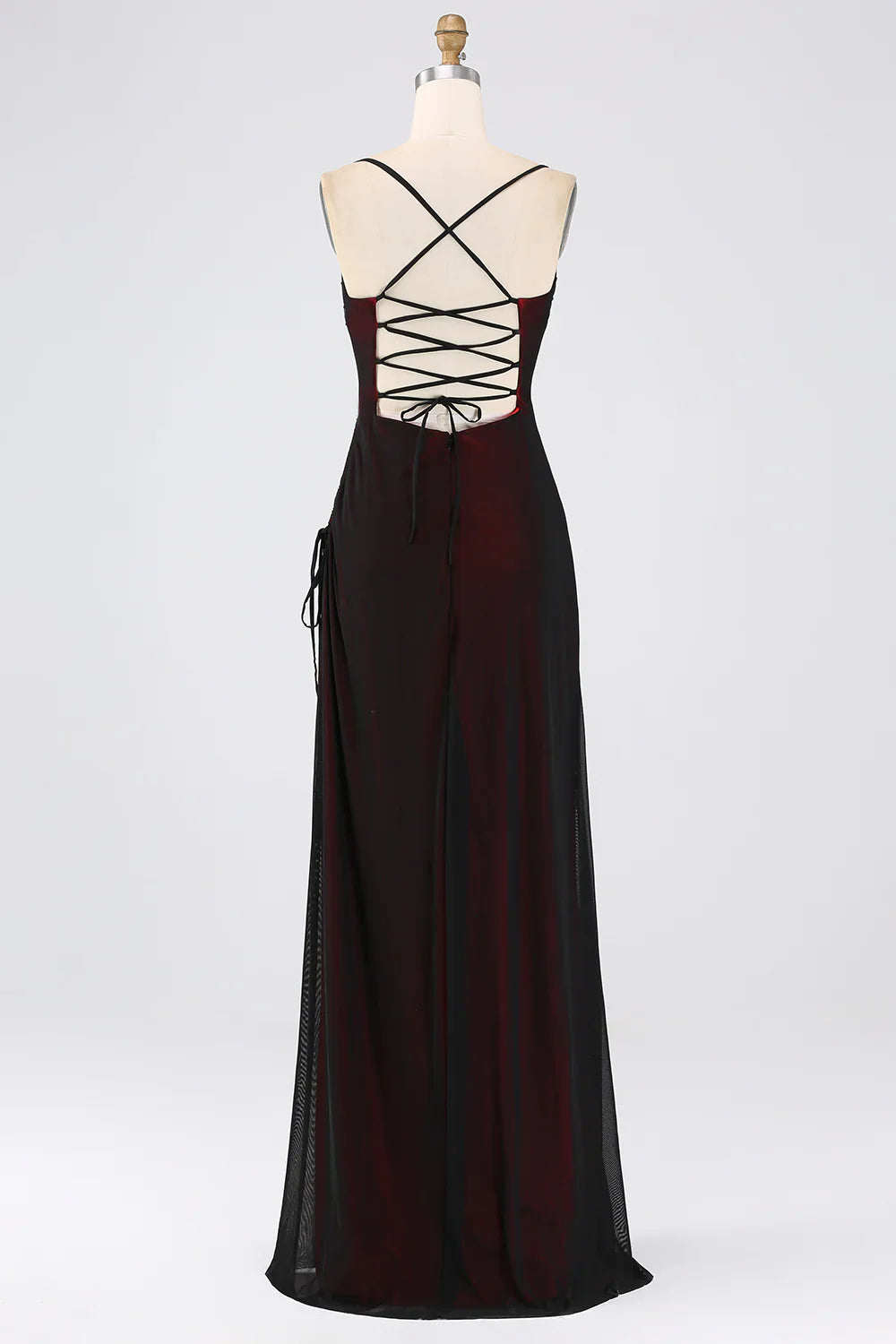 DingJiDress Black Red Wedding Guest Dresses Sheath Spaghetti Straps Floor Length Bridesmaid Dress